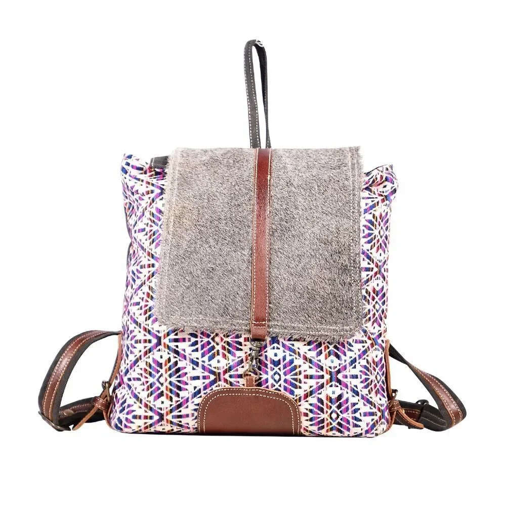 Myra Bag Handmade Vibrant Backpack Upcycled Canvas & Cowhide Leather
